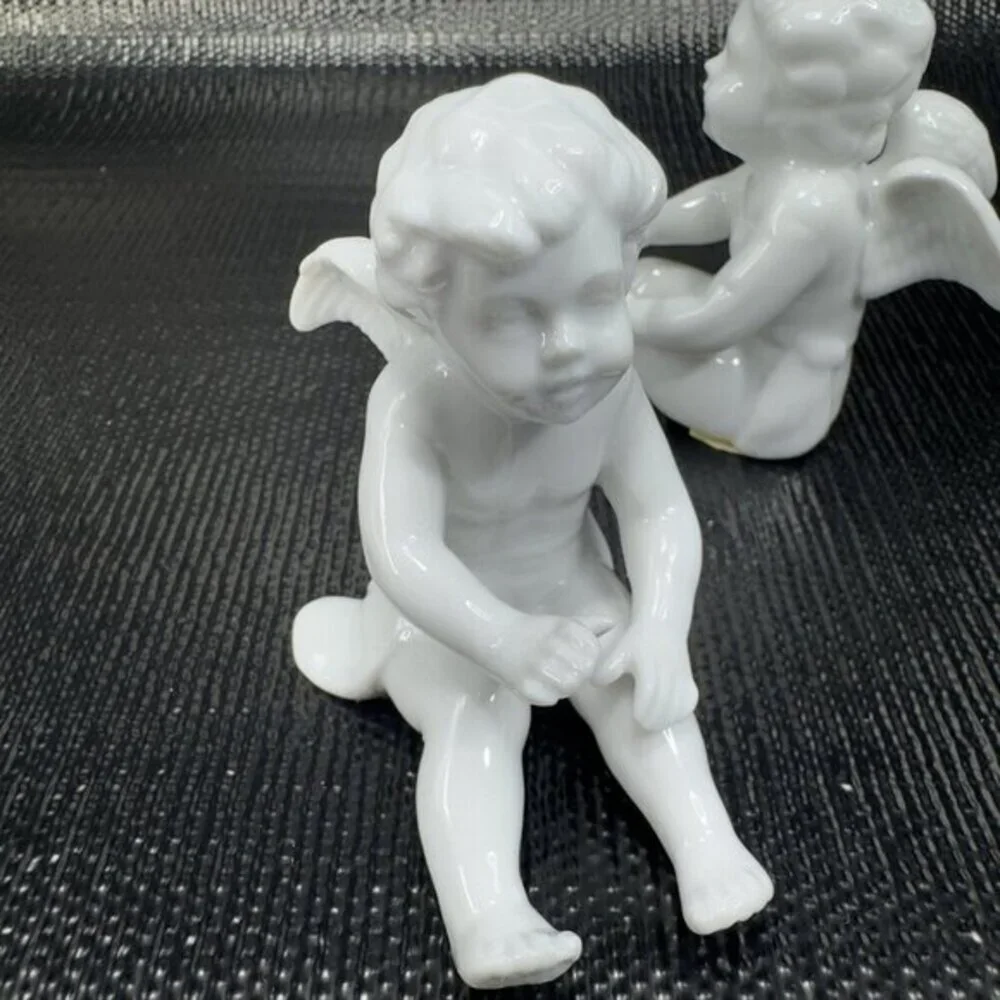 Fitz And Floyd White Porcelain Angel Cherub Set 2‎ Figurine W Original Stickers